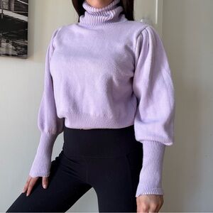 Lilac Puff Sleeve Turtleneck Sweater Soft Knit